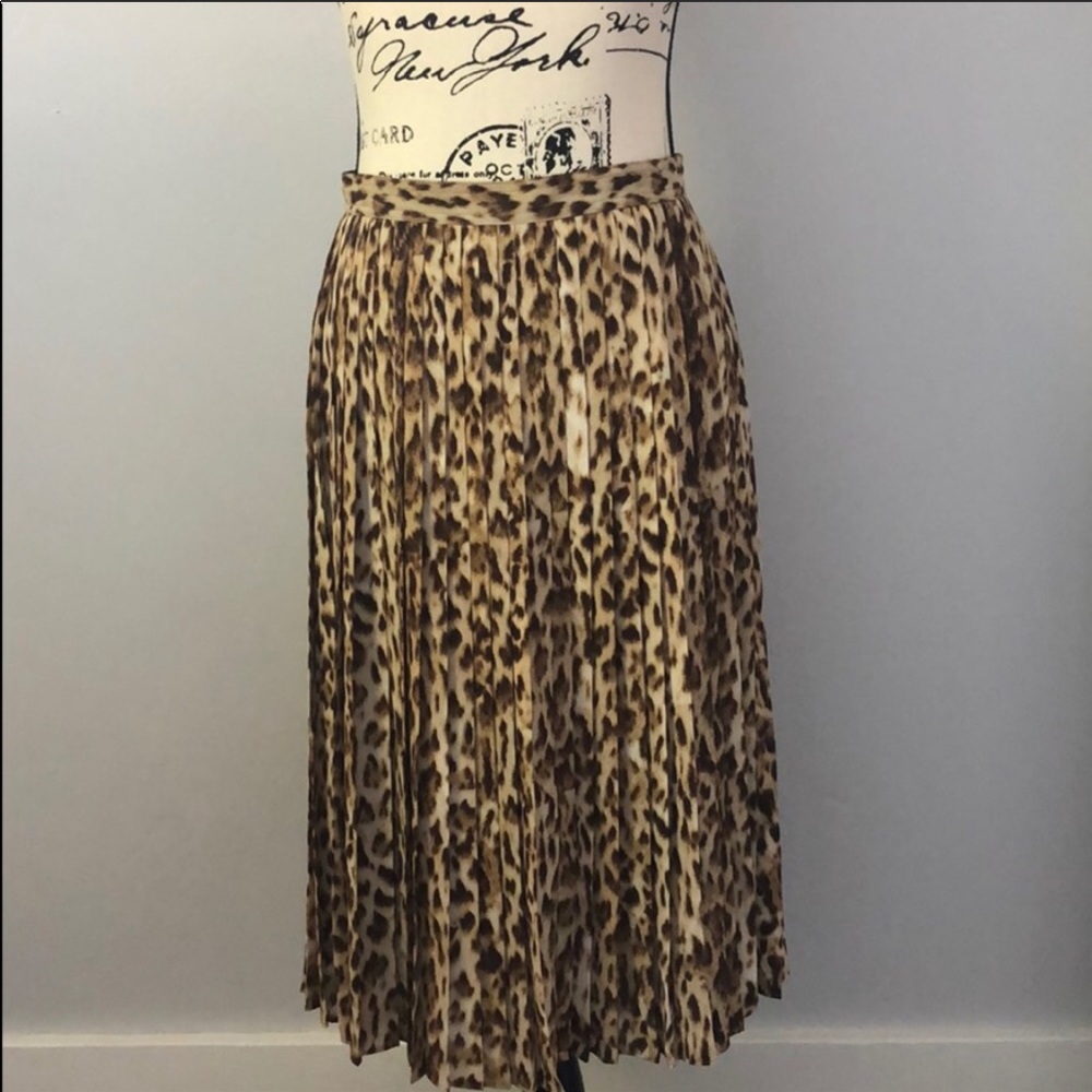 🐆 J.Crew Pleated Leopard Midi Skirt size 0